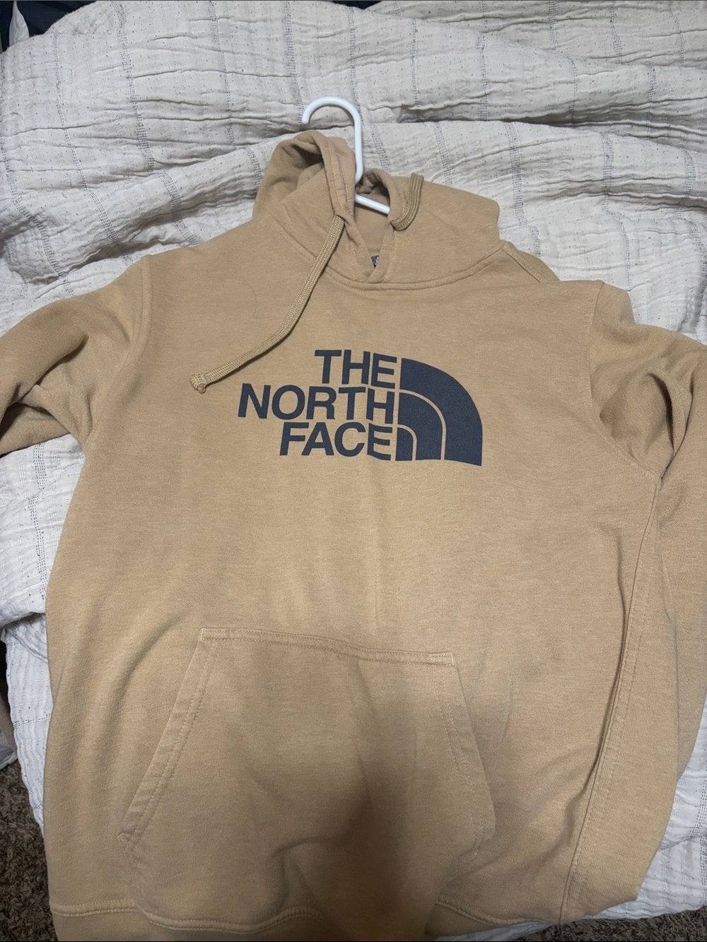 The North Face Tan Pullover Hoodie with Navy Logo